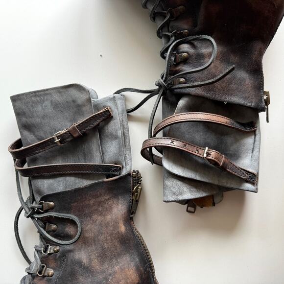 Freebird by Steven Ravi Double Layer Steampunk Lace and Strap Side Zip Boots 6 - Picture 4 of 9